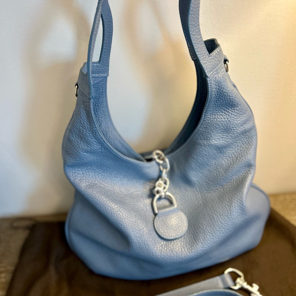 Blue Leather Renuoard Hobo Bag